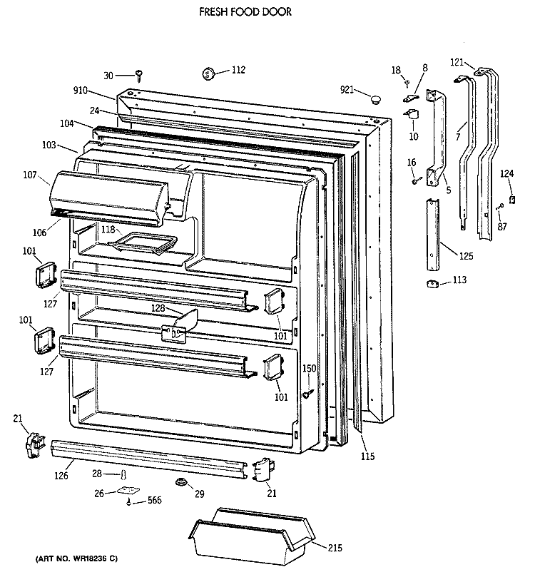 FRESH FOOD DOOR Diagram and Parts List for TBG21JAXDRWW  General Electric Refrigerator