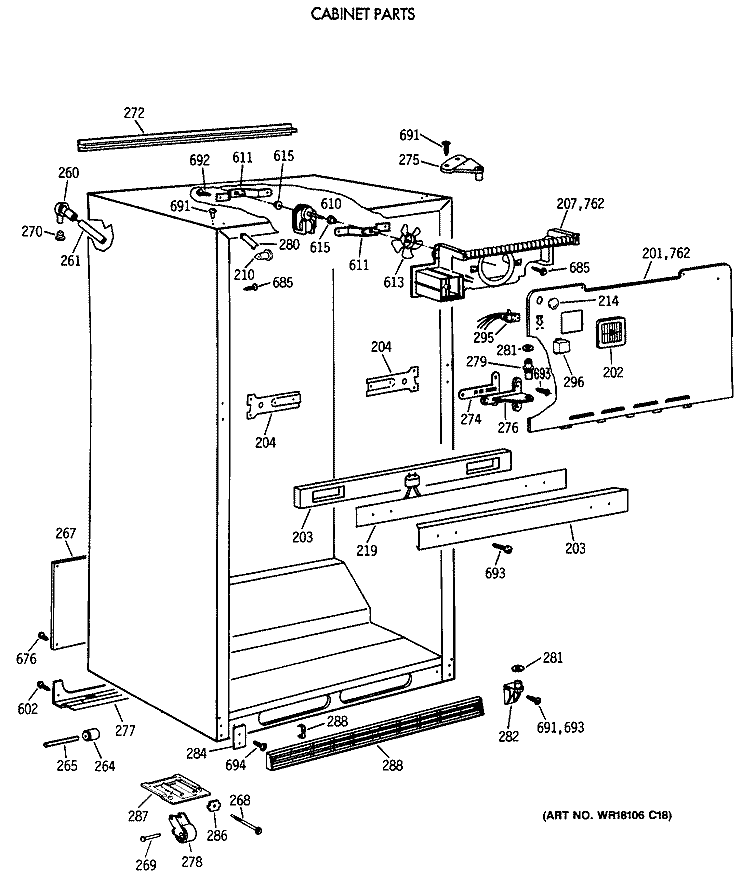CABINET PARTS Diagram and Parts List for TBG21JAXDRWW  General Electric Refrigerator