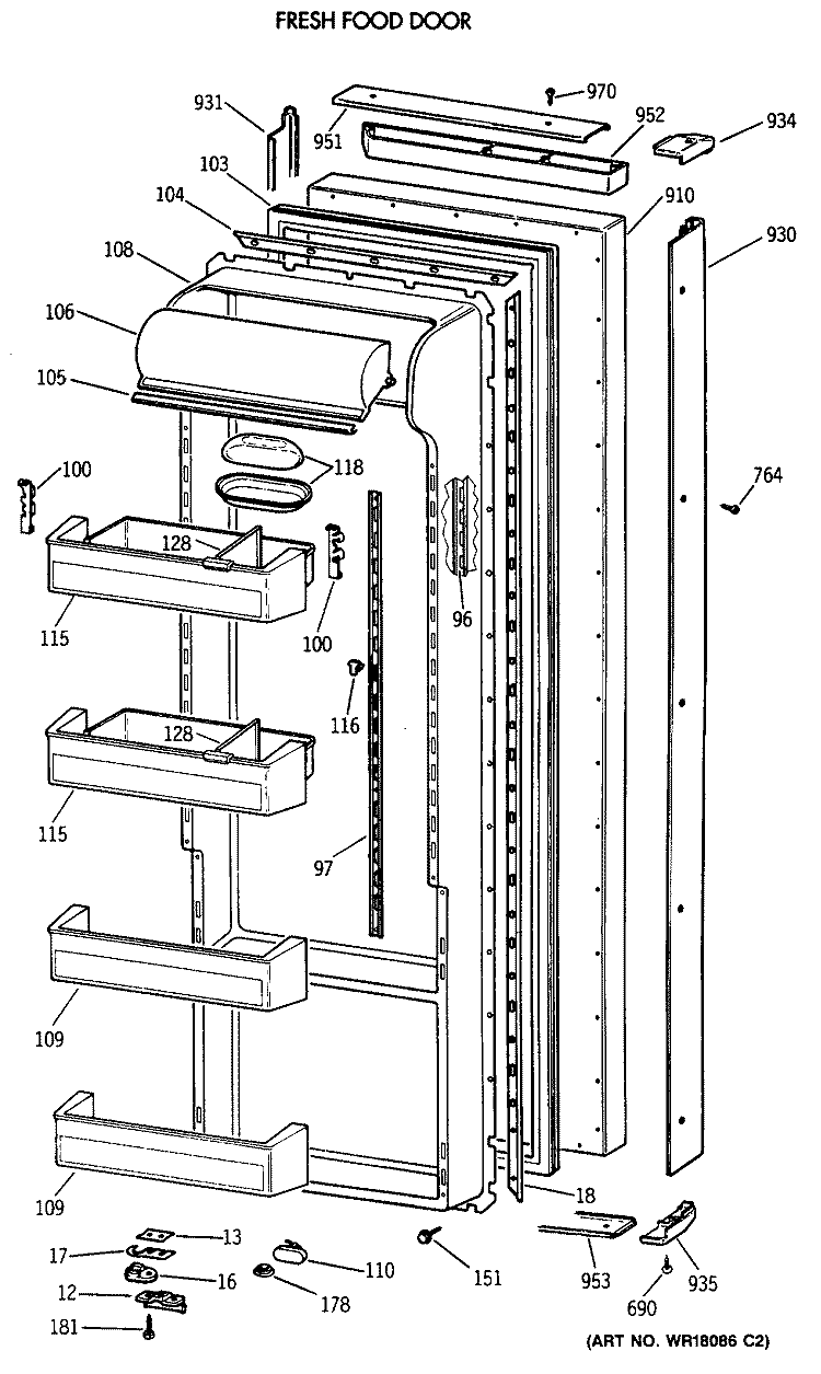 FRESH FOOD DOOR Diagram and Parts List for TPG21BRXABB  General Electric Refrigerator