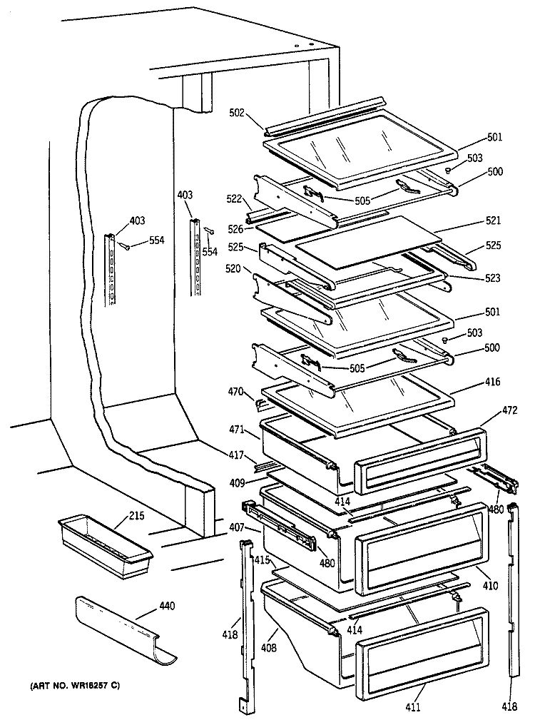 Section Diagram and Parts List for TPG21BRXABB  General Electric Refrigerator