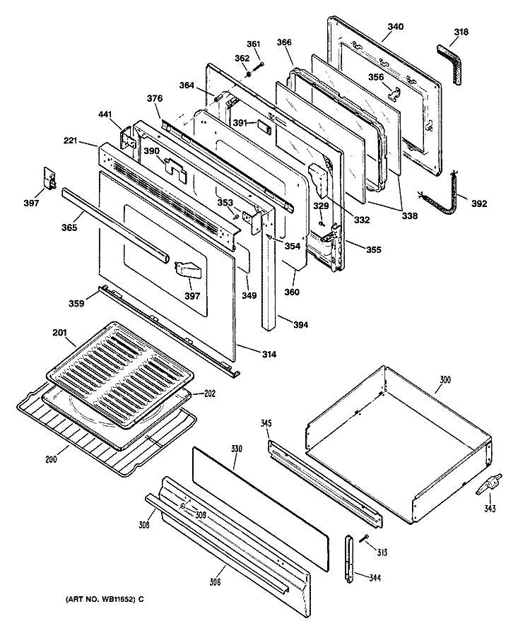 Section Diagram and Parts List for JGBP35AEV2AA  General Electric Range