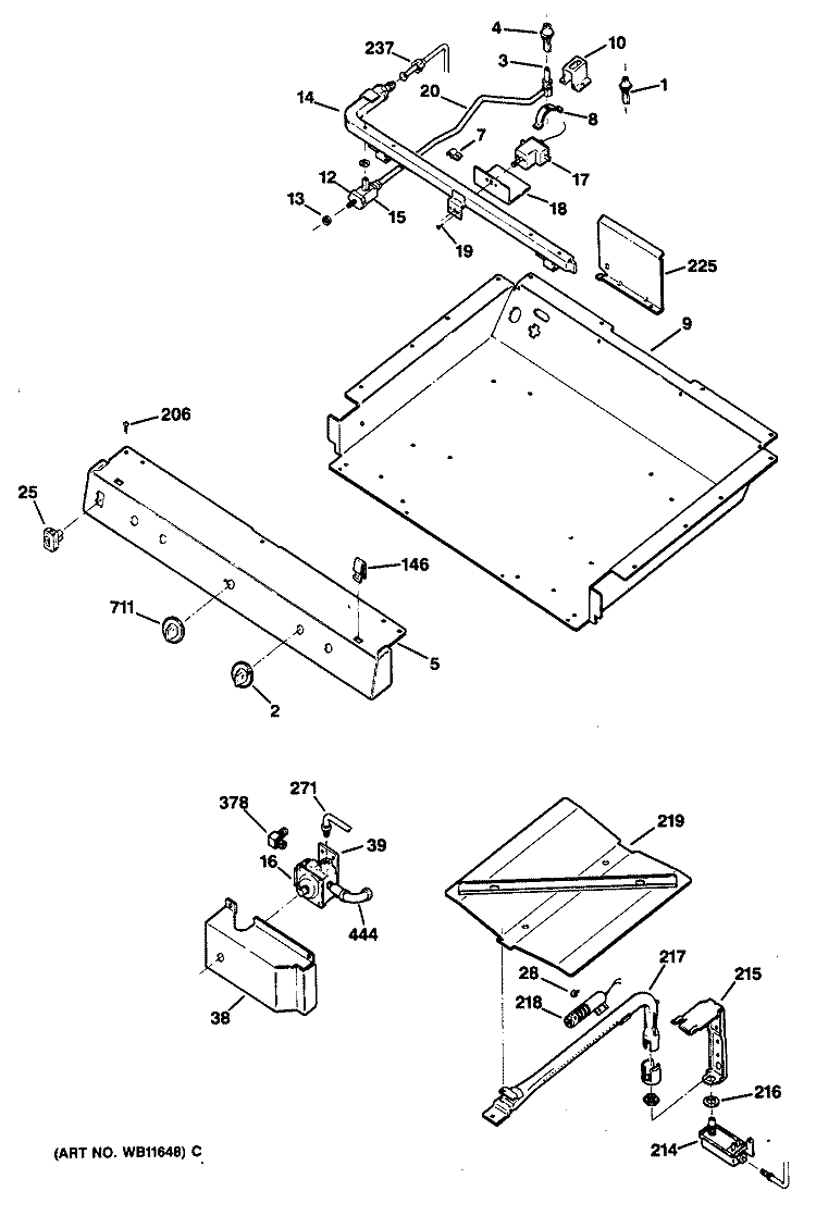Section Diagram and Parts List for JGBS23GEV2AD  General Electric Range