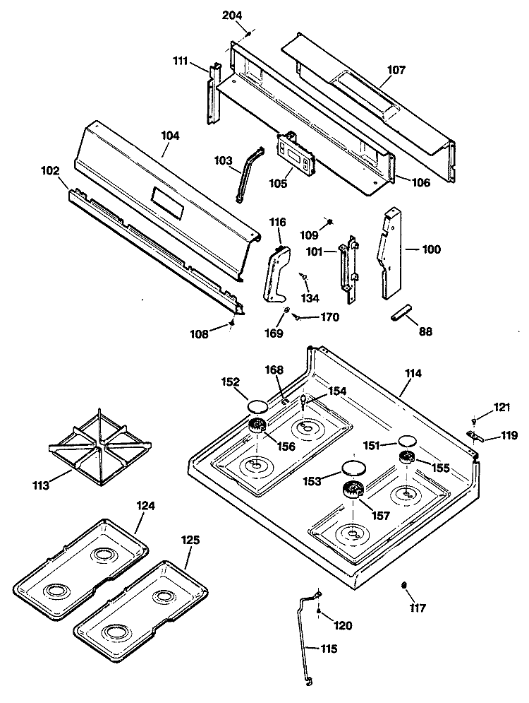 Section Diagram and Parts List for JGBS23GEV2AD  General Electric Range