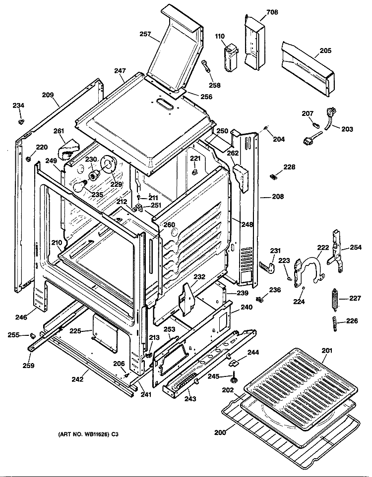 Section Diagram and Parts List for JGBS23GEV2AD  General Electric Range