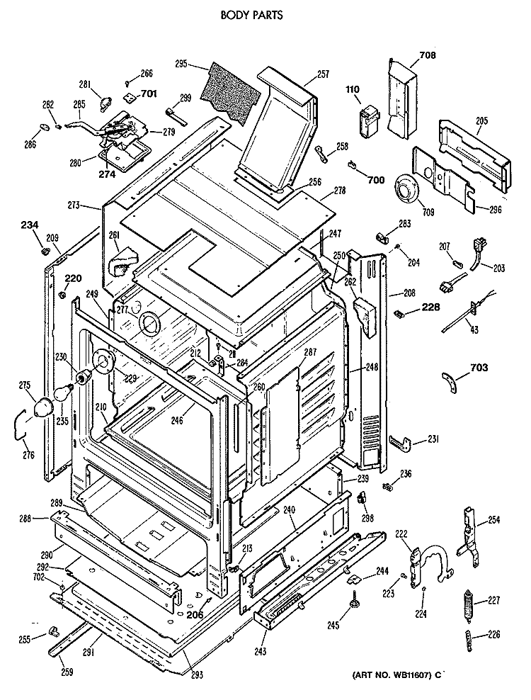 BODY PARTS Diagram and Parts List for JGBP34AEV3AD  General Electric Range