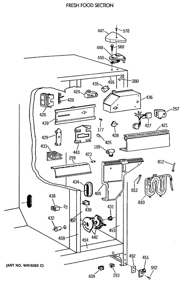 FRESH FOOD SECTION Diagram and Parts List for TFT27PFXAWW  General Electric Refrigerator