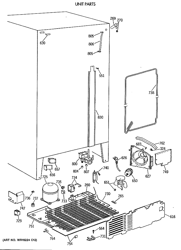 UNIT PARTS Diagram and Parts List for TFT27PFXAWW  General Electric Refrigerator