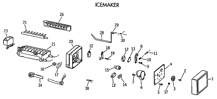 ICEMAKER Diagram and Parts List for TFT27PFXAWW  General Electric Refrigerator