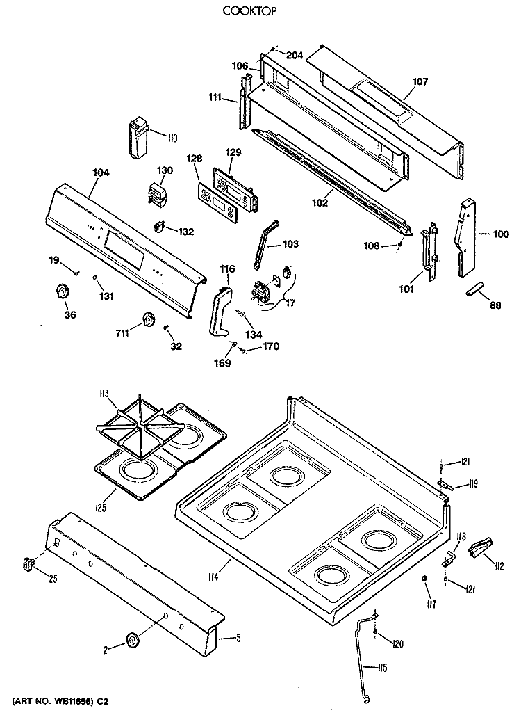 COOKTOP Diagram and Parts List for JGBP26GEV3AD  General Electric Range