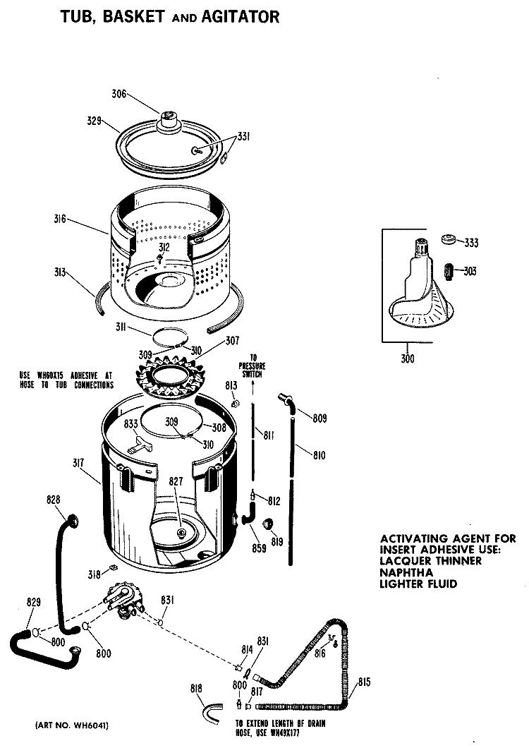 TUB, BASKET AND AGITATOR Diagram and Parts List for WLW2330BAL  Hotpoint Washer