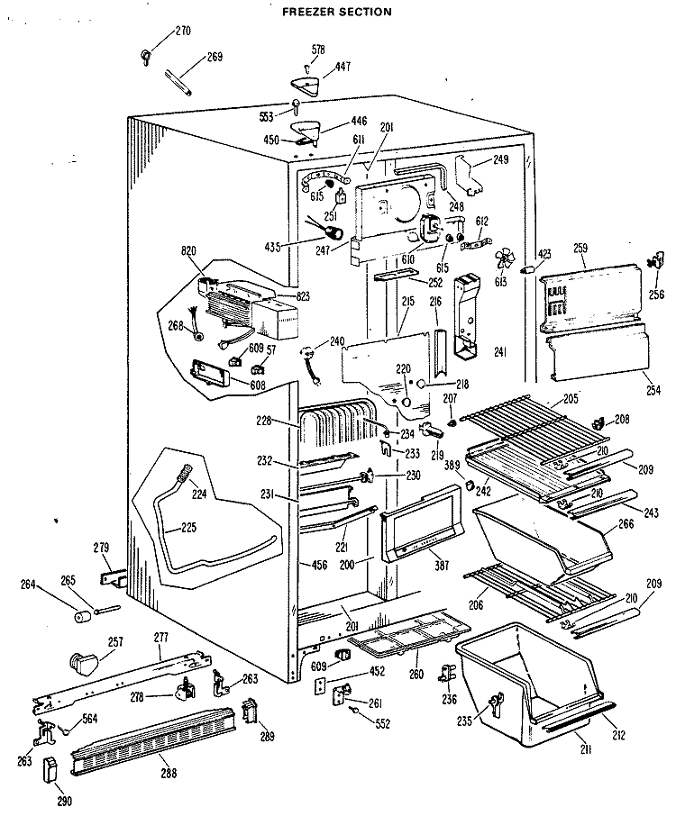 FREEZER SECTION Diagram and Parts List for CSF22TBM  Hotpoint Refrigerator