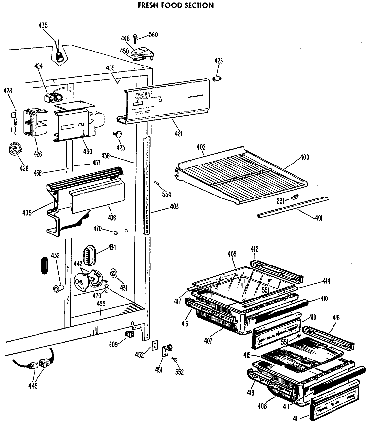 FRESH FOOD SECTION Diagram and Parts List for CSF20ECC  Hotpoint Refrigerator