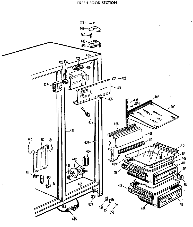FRESH FOOD SECTION Diagram and Parts List for CSF24DCB  Hotpoint Refrigerator