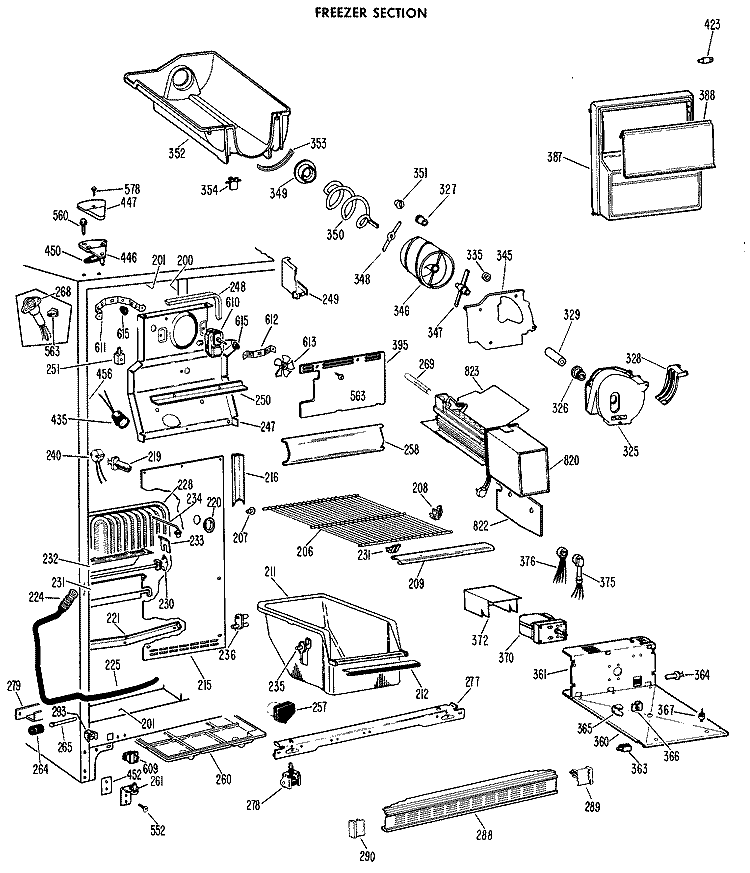 FREEZER SECTION Diagram and Parts List for CSF24DCB  Hotpoint Refrigerator