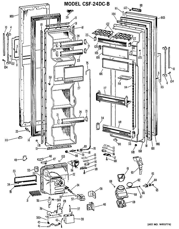 Section Diagram and Parts List for CSF24DCM  Hotpoint Refrigerator