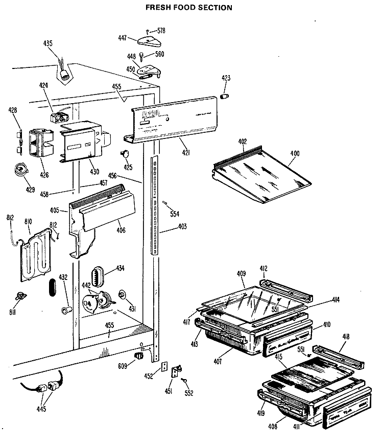 FRESH FOOD SECTION Diagram and Parts List for CSX22TFB  Hotpoint Refrigerator