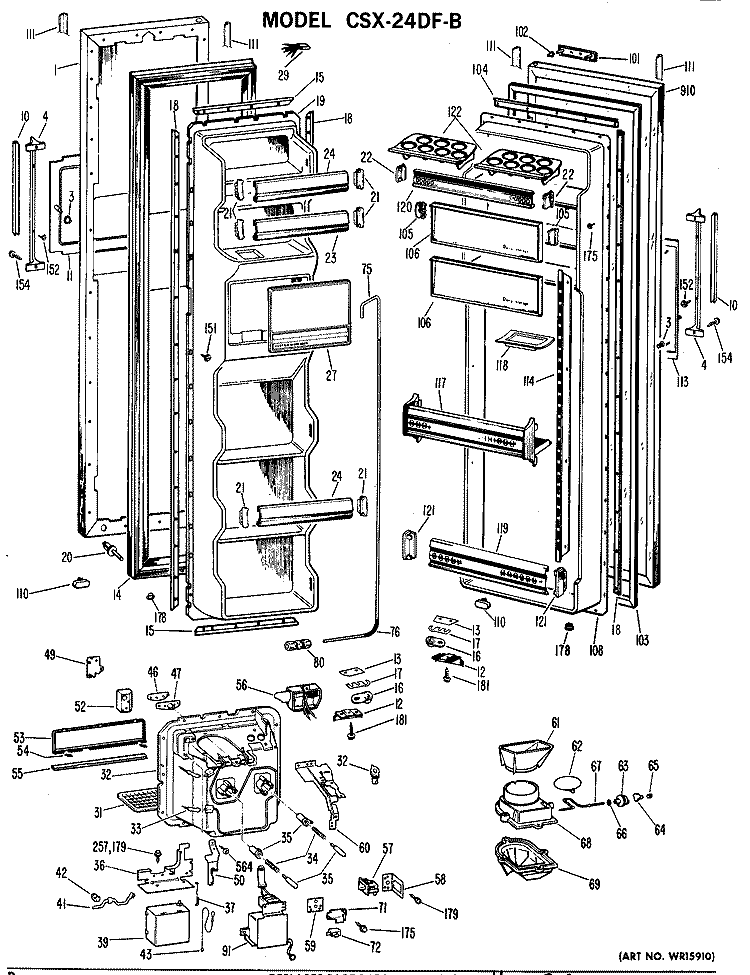 Section Diagram and Parts List for CSX24DFB  Hotpoint Refrigerator