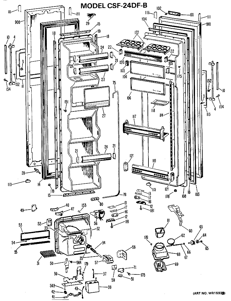 Section Diagram and Parts List for CSF24DFB  Hotpoint Refrigerator