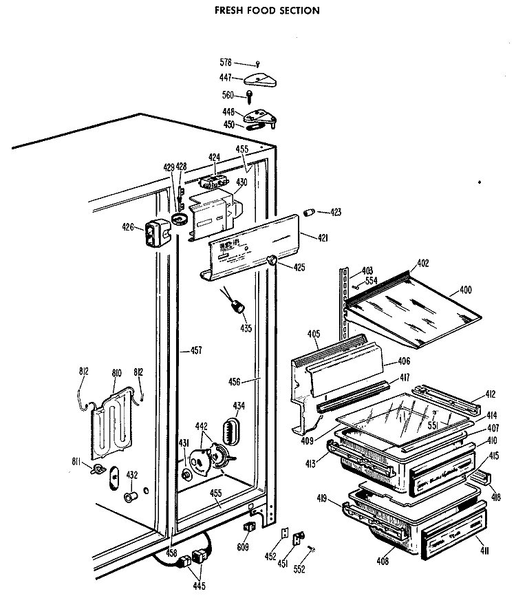 FRESH FOOD SECTION Diagram and Parts List for CSF24DFB  Hotpoint Refrigerator