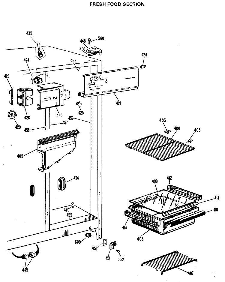FRESH FOOD SECTION Diagram and Parts List for CSX20LFB  Hotpoint Refrigerator