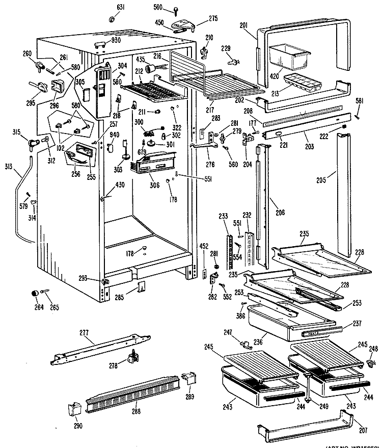 Section Diagram and Parts List for CTF16GGB  Hotpoint Refrigerator