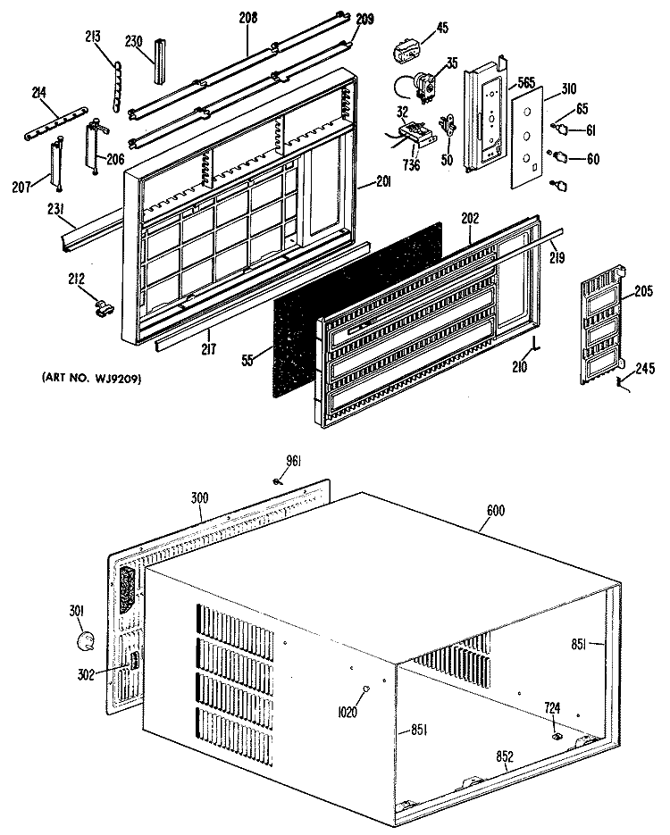 Section Diagram and Parts List for KDR19DSG1  Hotpoint Air Conditioner