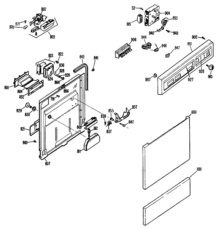 Section Diagram and Parts List for HDB827-01  Hotpoint Dishwasher