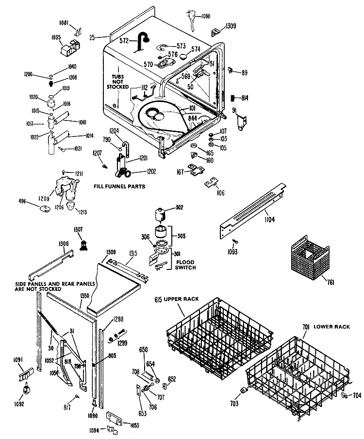 Section Diagram and Parts List for HDB827-01  Hotpoint Dishwasher