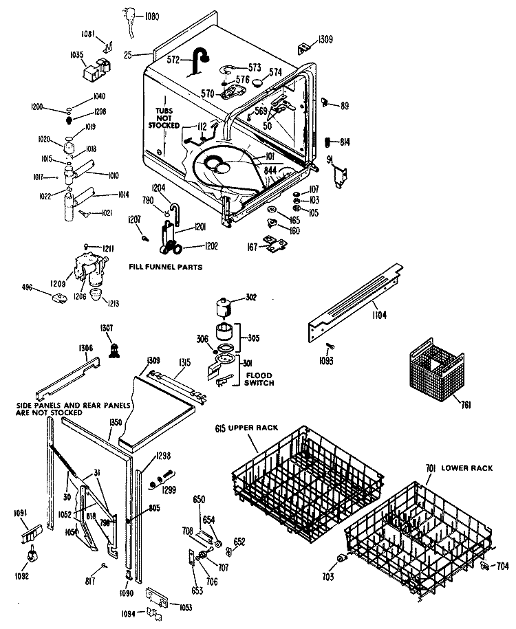 Section Diagram and Parts List for HDB827-02  Hotpoint Dishwasher