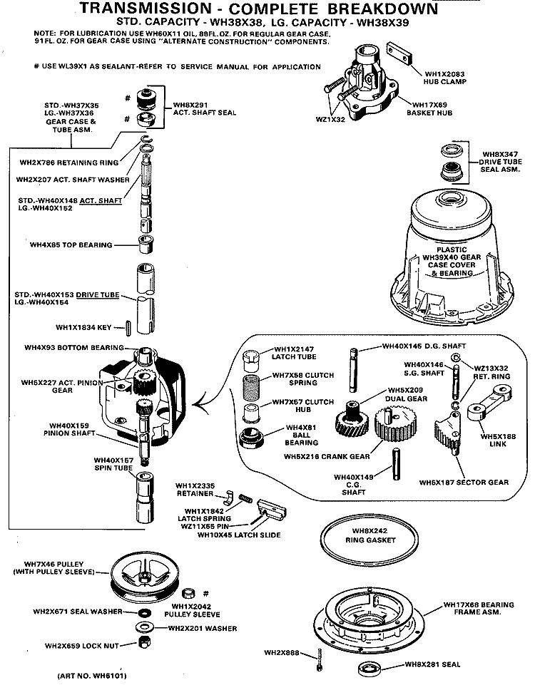 TRANSMISSION - COMPLETE BREAKDOWN Diagram and Parts List for WLW1500BBL  Hotpoint Washer