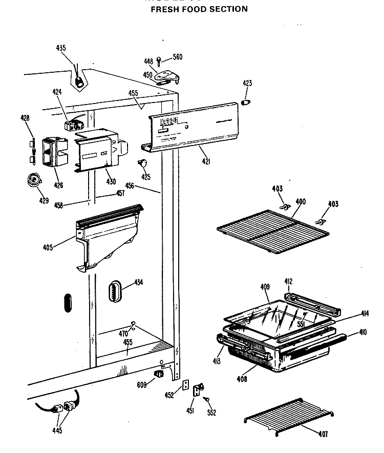 FRESH FOOD SECTION Diagram and Parts List for CSX20LGB  Hotpoint Refrigerator