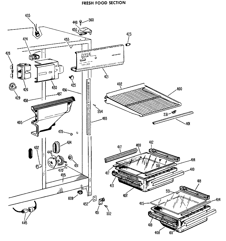 FRESH FOOD SECTION Diagram and Parts List for CSX22EGB  Hotpoint Refrigerator