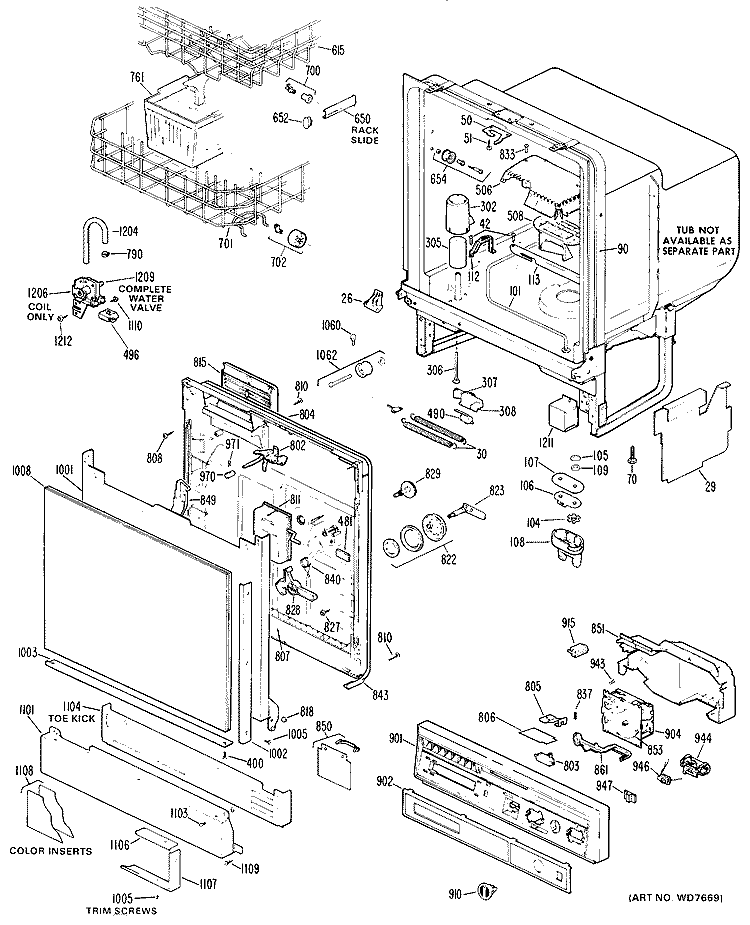 Section Diagram and Parts List for HSM507-01  Hotpoint Dishwasher