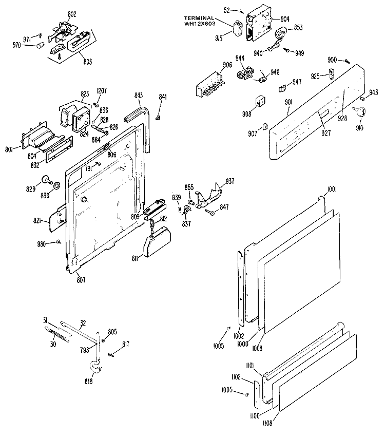 Section Diagram and Parts List for HDA897-03  Hotpoint Dishwasher