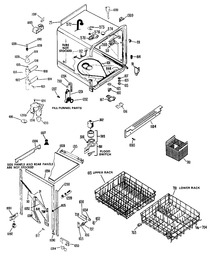 Section Diagram and Parts List for HDB727-03  Hotpoint Dishwasher