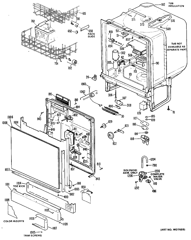 Section Diagram and Parts List for HDA2000-01  Hotpoint Dishwasher