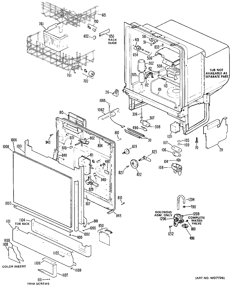 Section Diagram and Parts List for HSM507G-01  Hotpoint Dishwasher