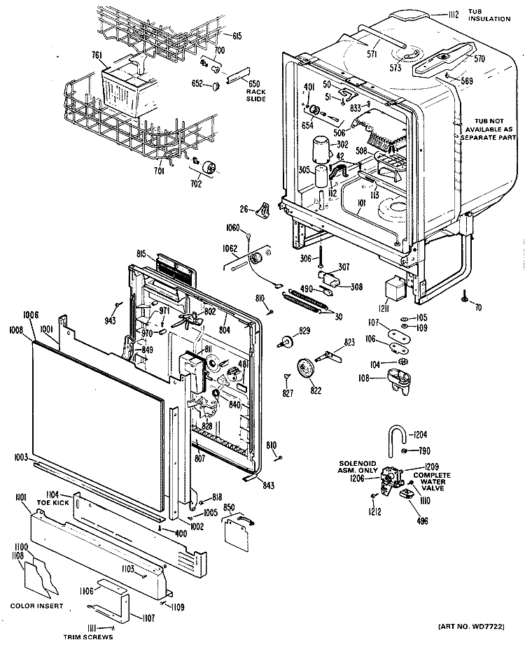 Section Diagram and Parts List for HDA2000-02  Hotpoint Dishwasher
