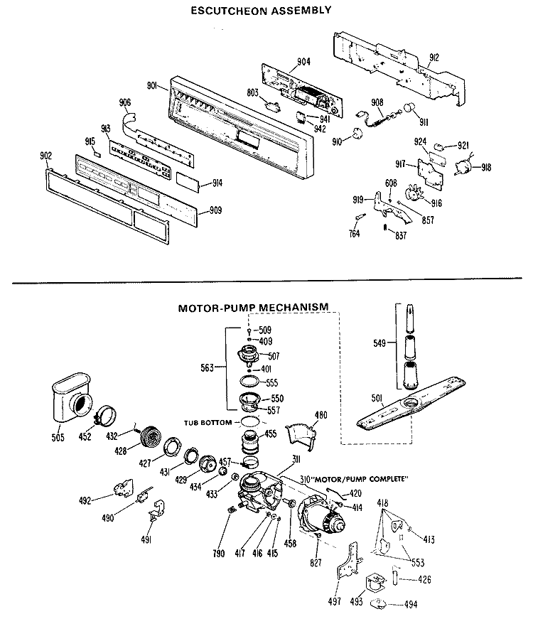 ESCUTCHEON ASSEMBLY Diagram and Parts List for HDA2000G02  Hotpoint Dishwasher