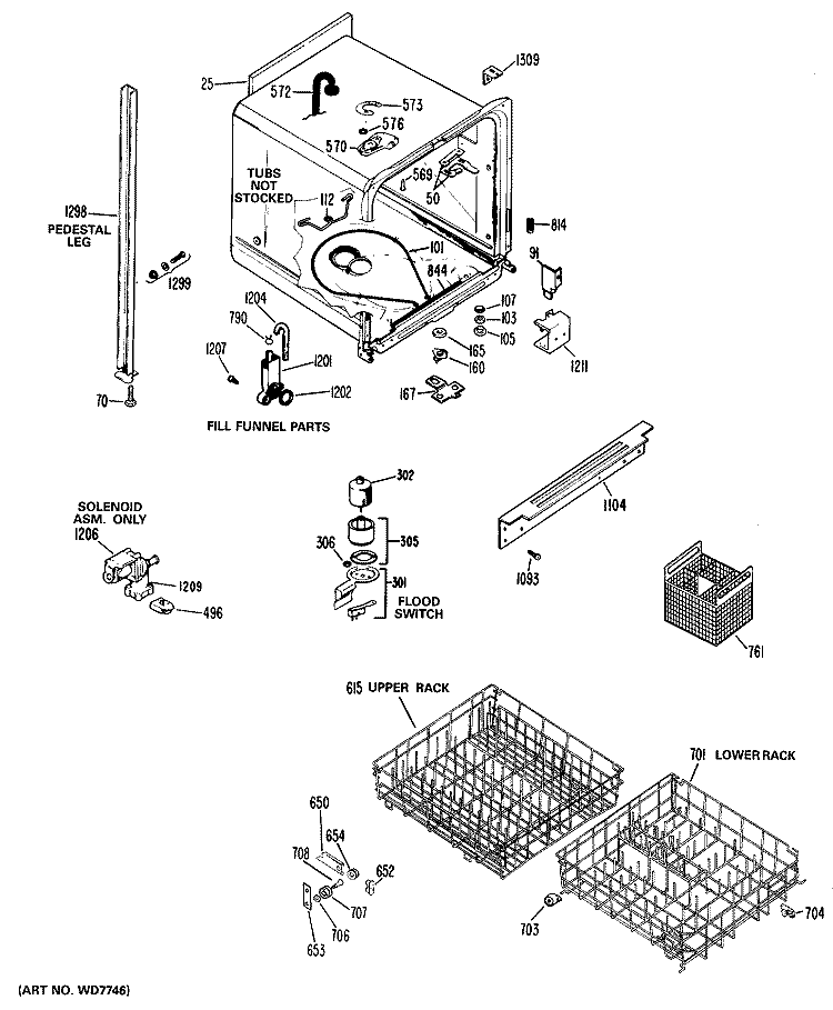 Section Diagram and Parts List for HDA950G-01  Hotpoint Dishwasher