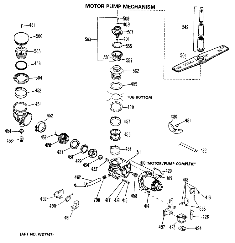 MOTOR - PUMP MECHANISM Diagram and Parts List for HDA950G-01  Hotpoint Dishwasher