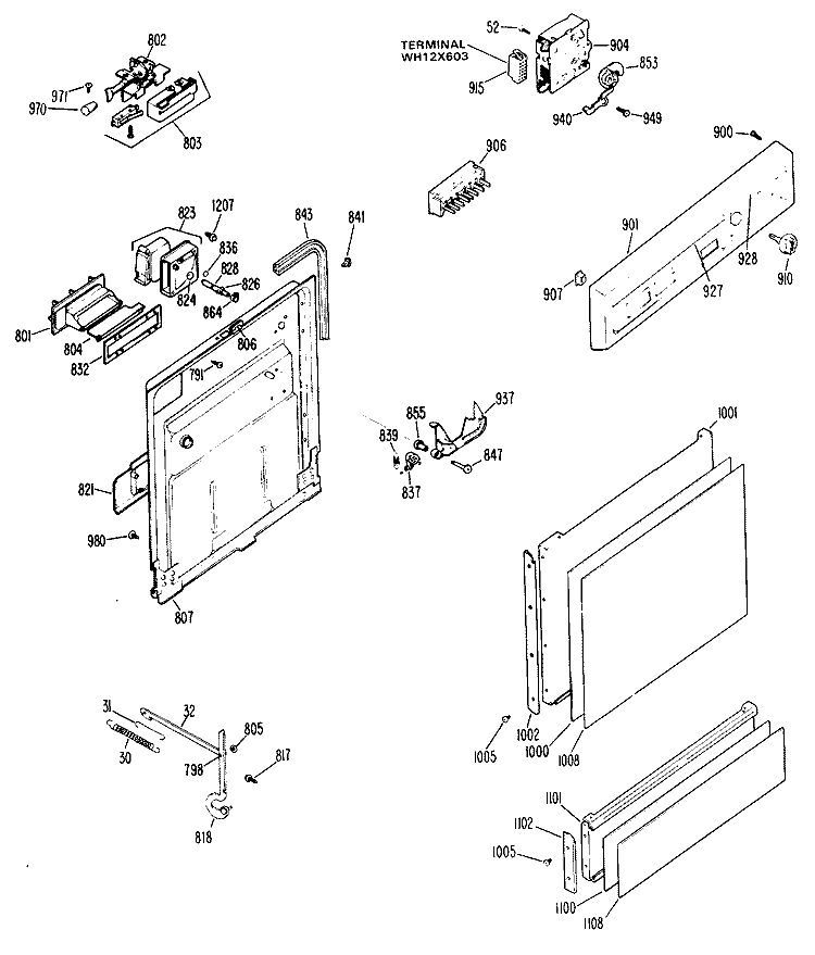 Section Diagram and Parts List for HDA850G-01  Hotpoint Dishwasher