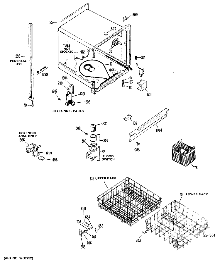 Section Diagram and Parts List for HDA850G-01  Hotpoint Dishwasher