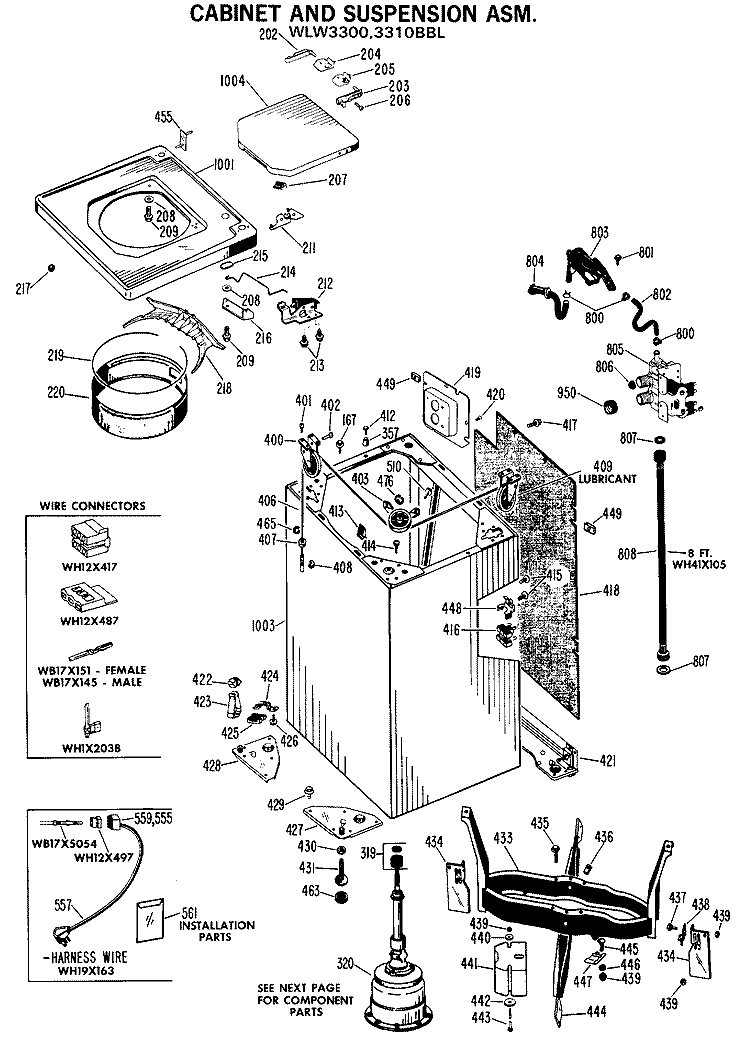 CABINET AND SUSPENSION ASM. Diagram and Parts List for WLW3300BBL  Hotpoint Washer