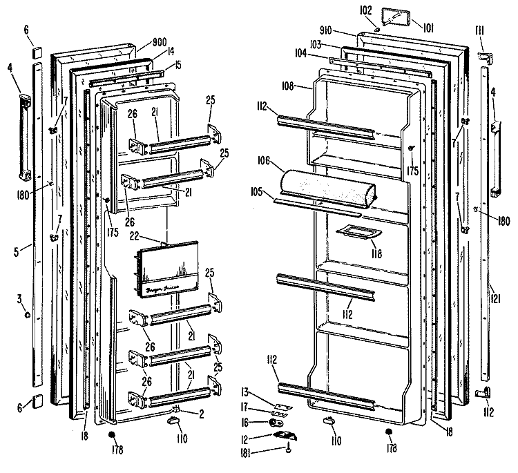 Section Diagram and Parts List for CSX20EHD  Hotpoint Refrigerator