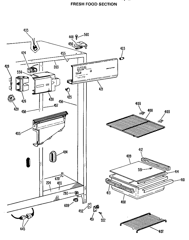 FRESH FOOD SECTION Diagram and Parts List for CSX20LHD  Hotpoint Refrigerator