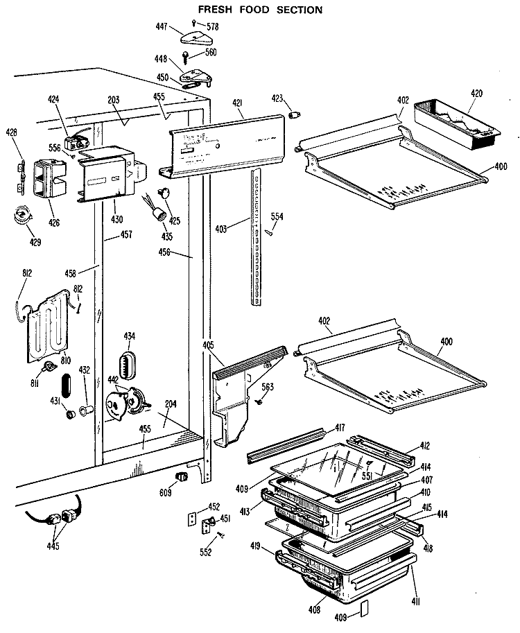 FRESH FOOD SECTION Diagram and Parts List for CSX22DHB  Hotpoint Refrigerator