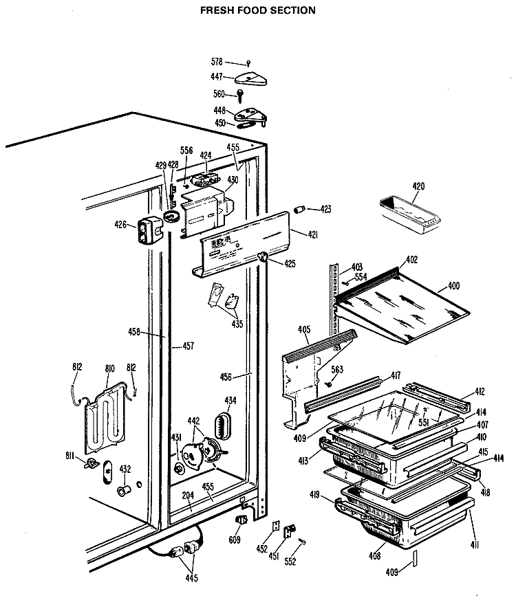 FRESH FOOD SECTION Diagram and Parts List for CSX24DHB  Hotpoint Refrigerator