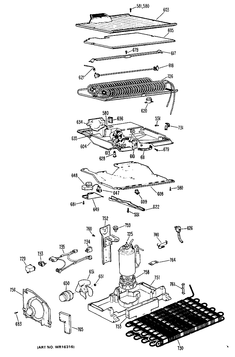 Section Diagram and Parts List for CTF16GGR  Hotpoint Refrigerator