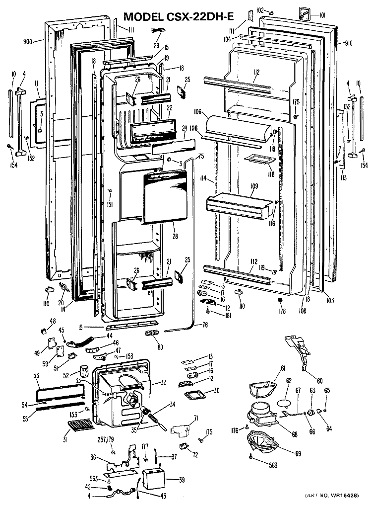 Section Diagram and Parts List for CSX22DHE  Hotpoint Refrigerator